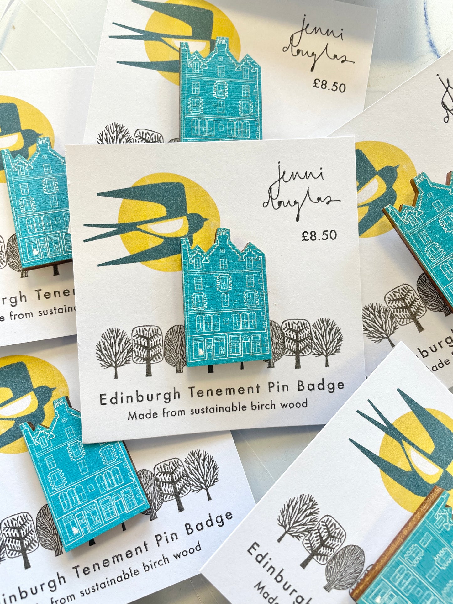 Edinburgh Tenement Wooden Pin Badge