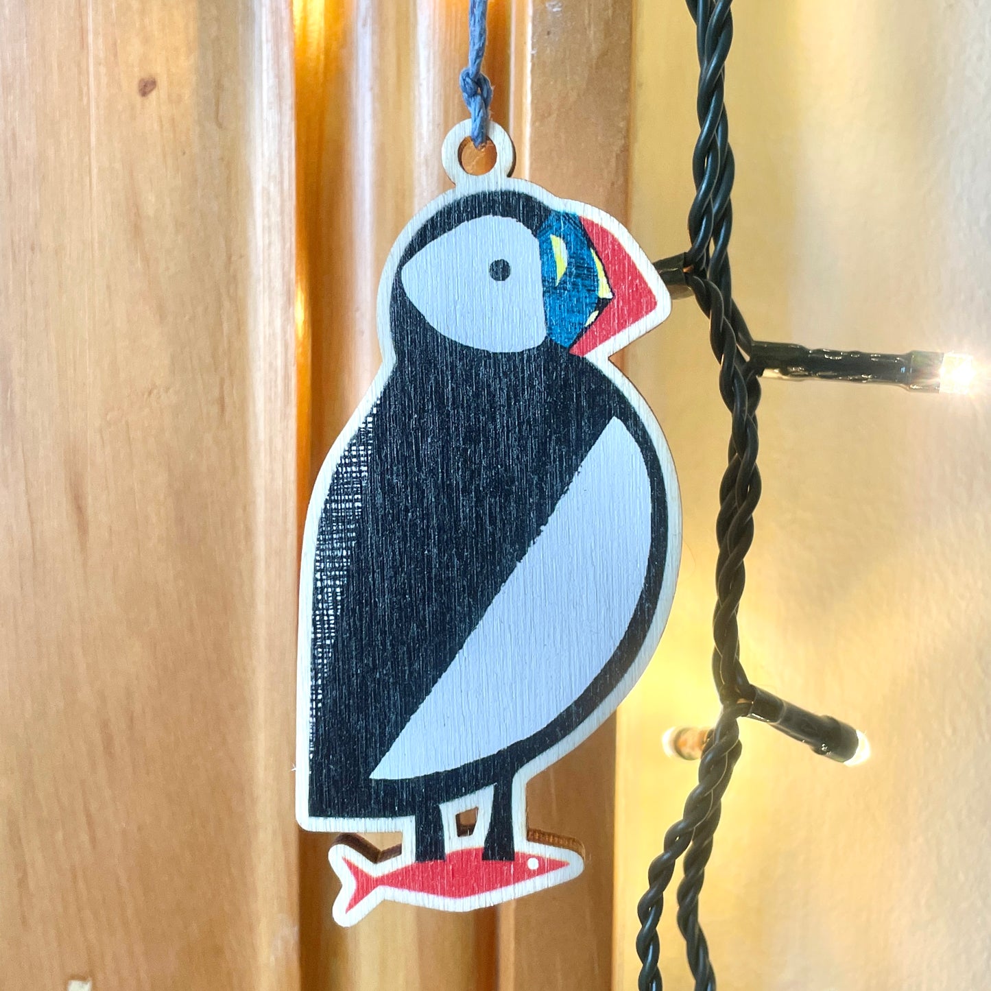 Puffin & Fish Wooden Decoration