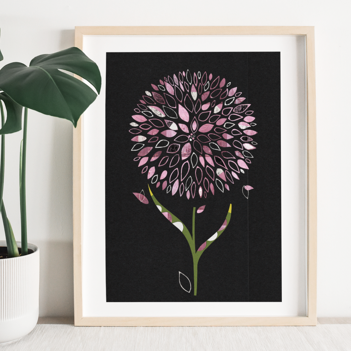 Allium Art Print (Black Background)