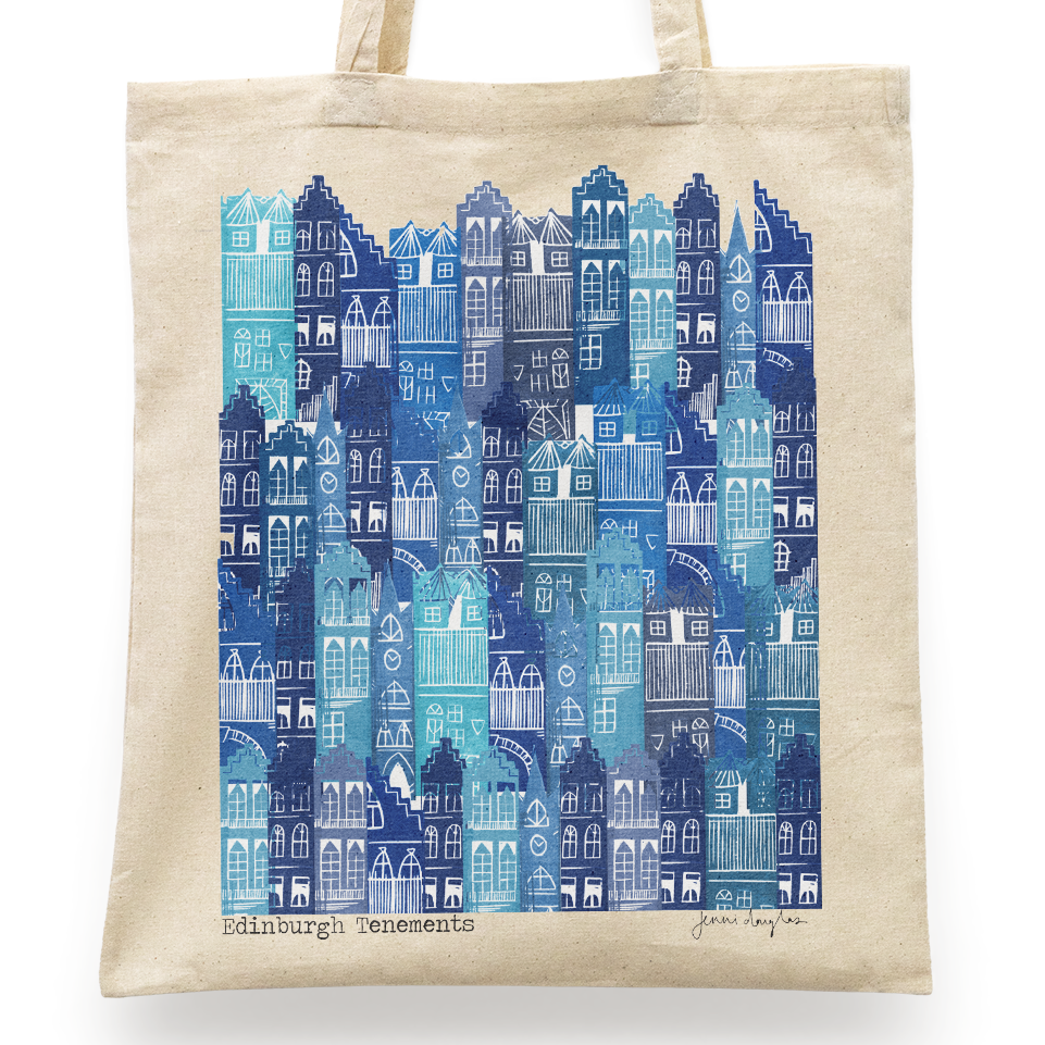 Blue Edinburgh Tenements Rainproof Tote