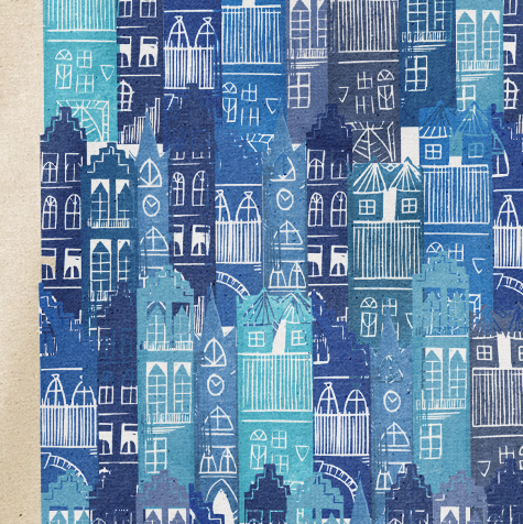 Blue Edinburgh Tenements Rainproof Tote
