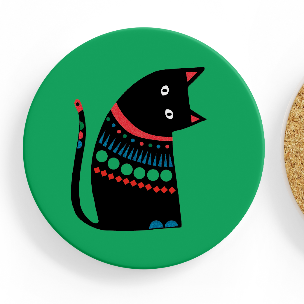 Christmas Jumper Cat Ceramic Coaster