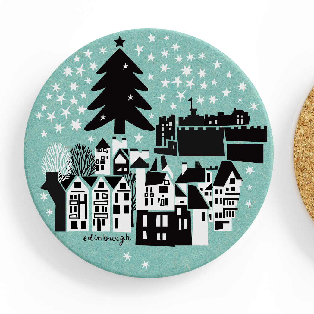 Edinburgh Christmas Ceramic Coaster (Mint Green)