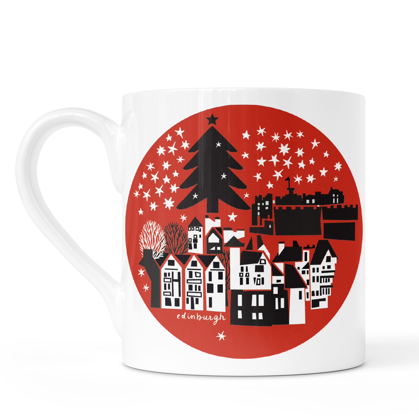 Edinburgh Christmas Bone China Mug (Red)