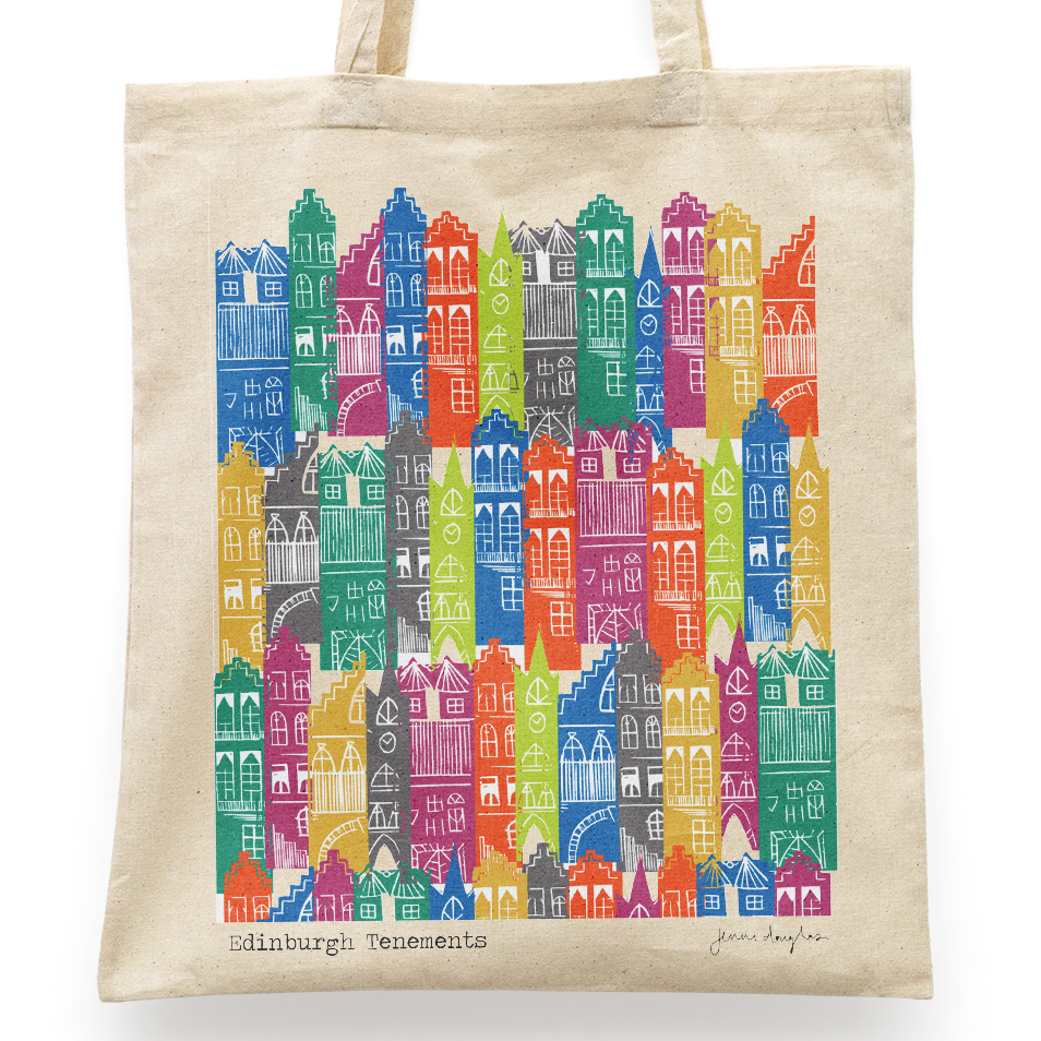 Rainbow Edinburgh Tenements Rainproof Tote