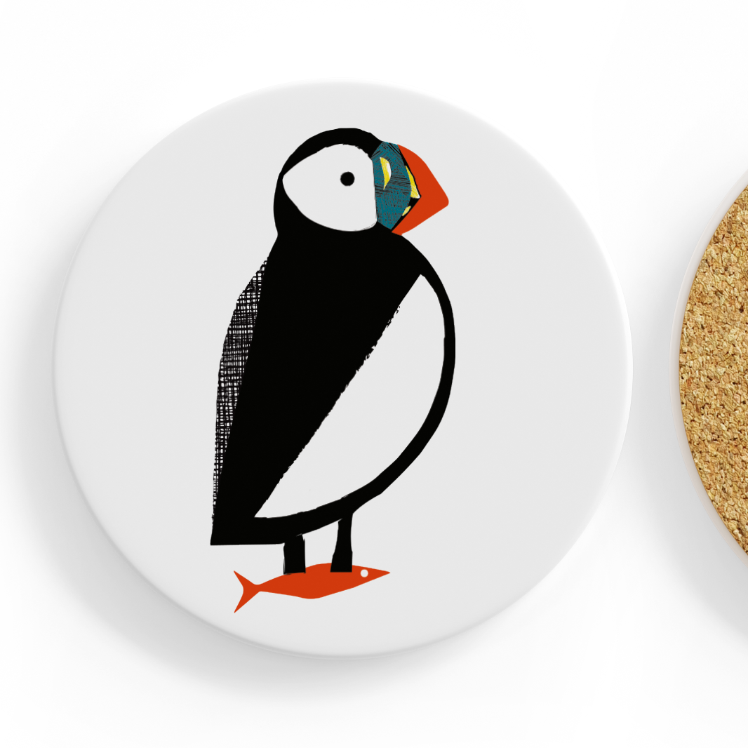 Puffin & Fish Ceramic Coaster