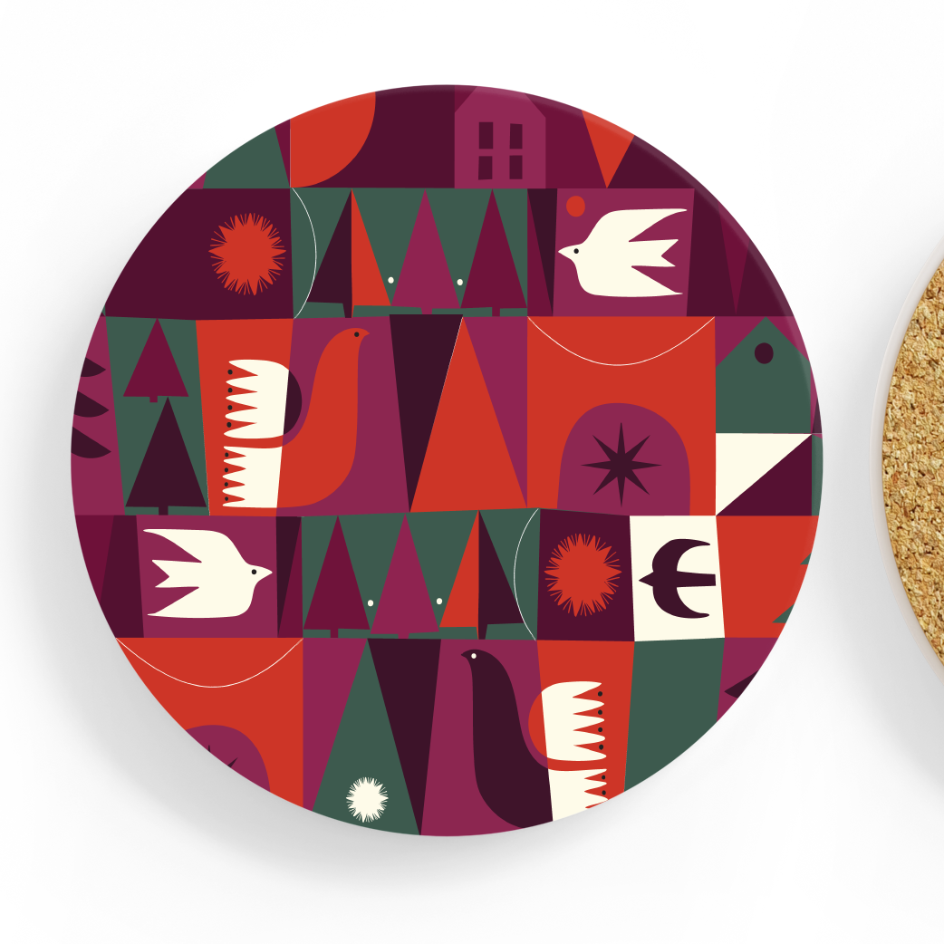 Winter Birds Ceramic Coaster