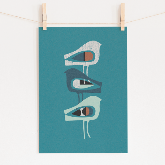 Bird Collage Print No.2 - Teal