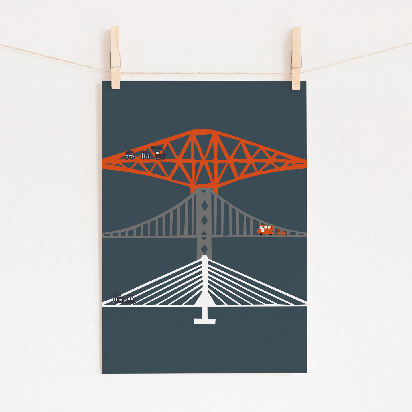 Forth Bridges at Night Art Print