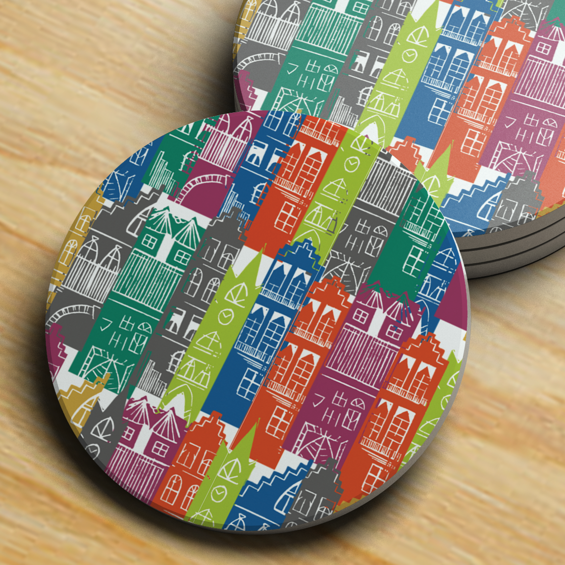 Rainbow Edinburgh Cityscape Ceramic Coaster