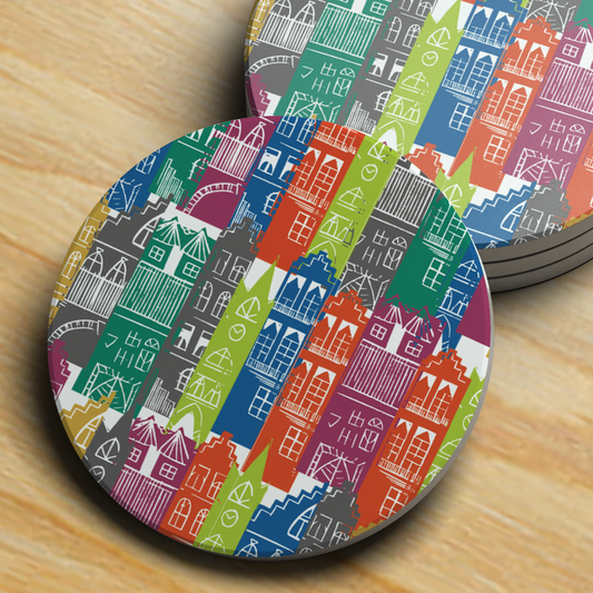 Rainbow Edinburgh Cityscape Ceramic Coaster