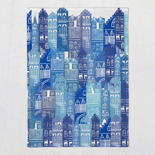 Edinburgh Cityscape Tea Towel (Blues)