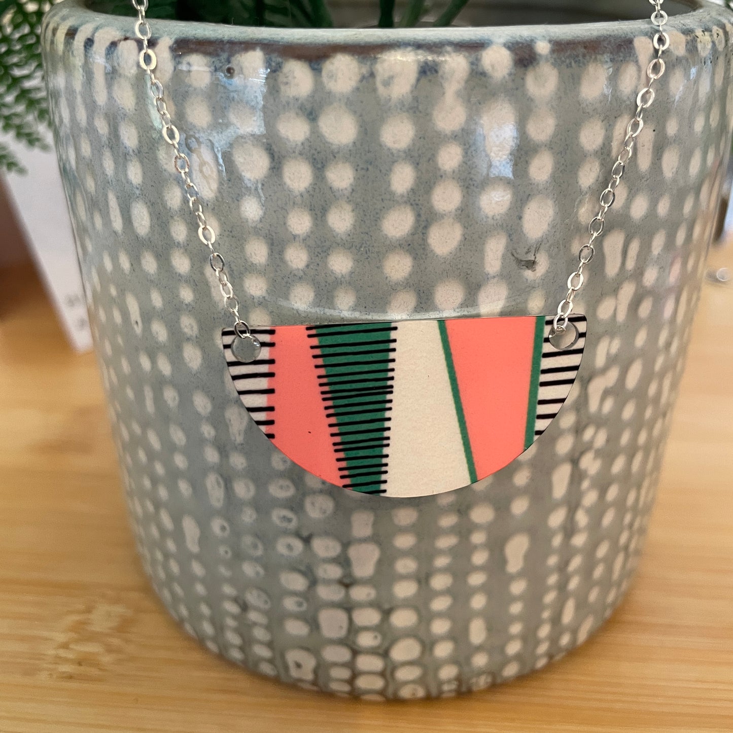 Small Strata Arc Necklace (Pink & Green) - NEW