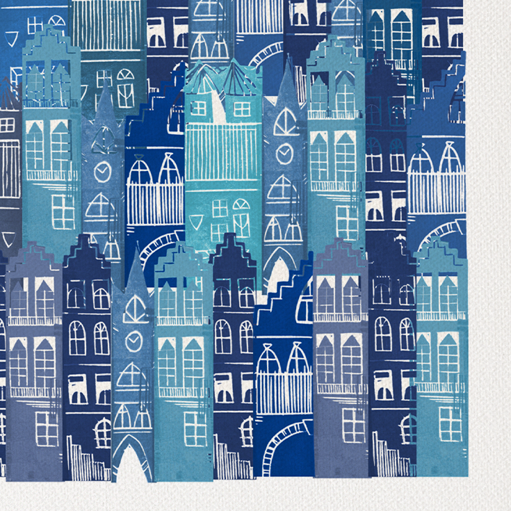 Edinburgh Cityscape (Blue) Limited Edition Canvas (70cm x 50cm)