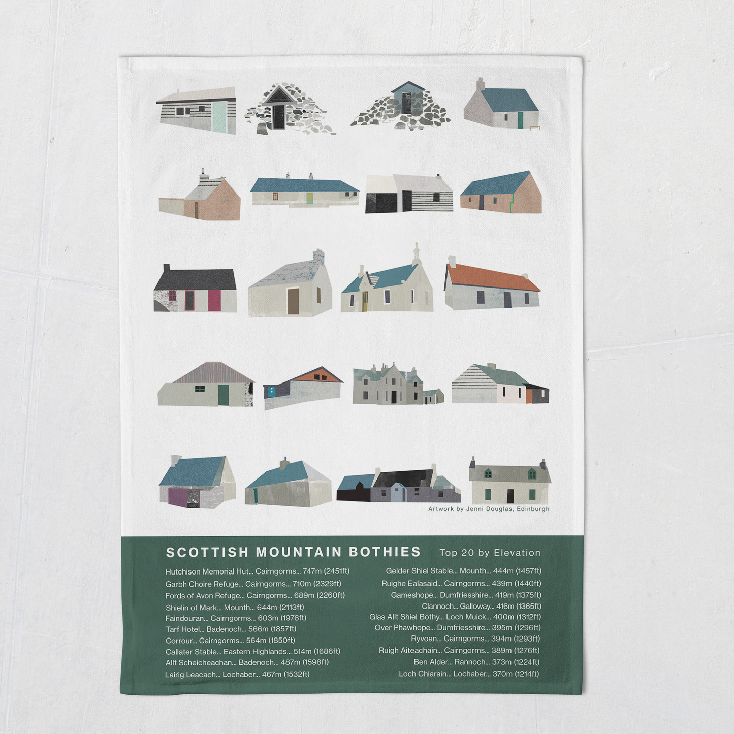 Scottish Mountain Bothies Tea Towel