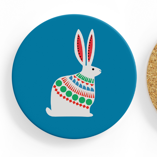 Christmas Jumper Hare Ceramic Coaster