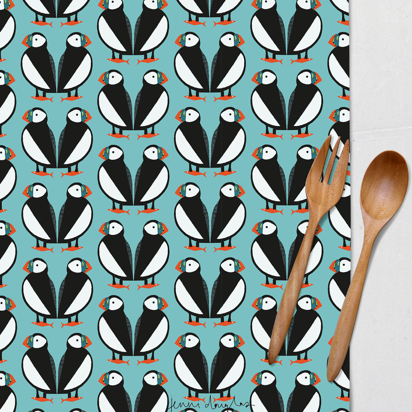 Puffins Tea Towel