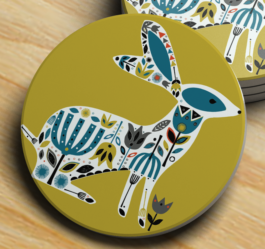 Golden Hare Ceramic Coaster