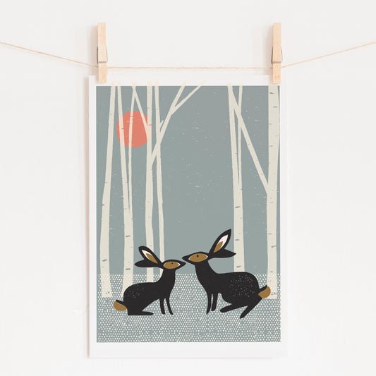Sunset Hares Art Print