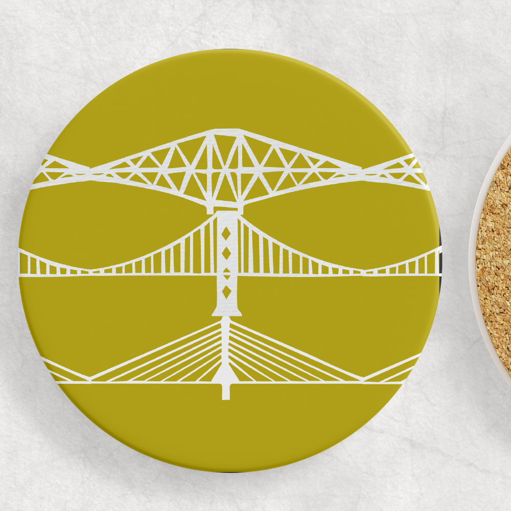 Forth Bridges Ceramic Coaster (Choose colours)