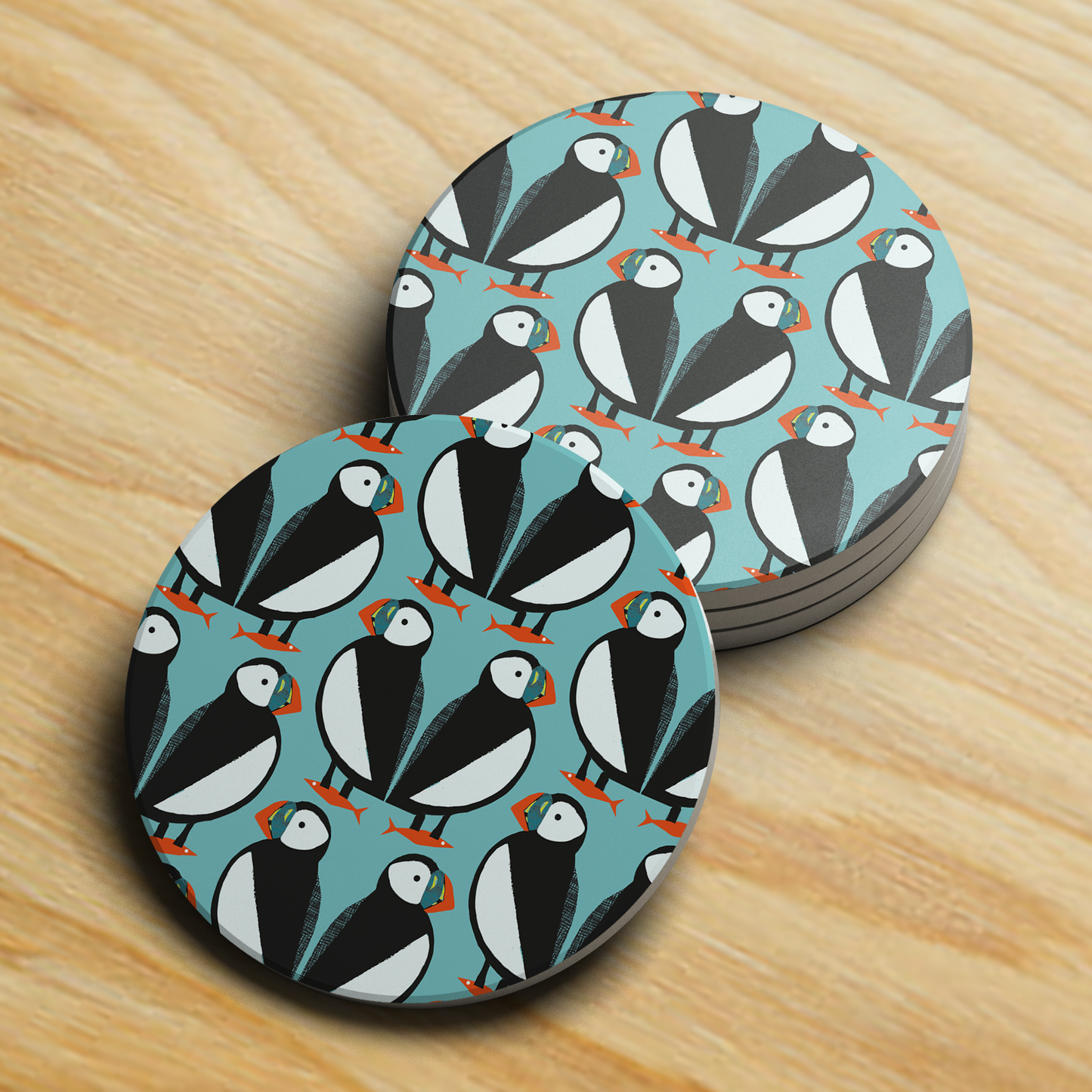 Puffin Pattern Ceramic Coaster