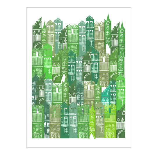 Edinburgh Cityscape Print (Greens)